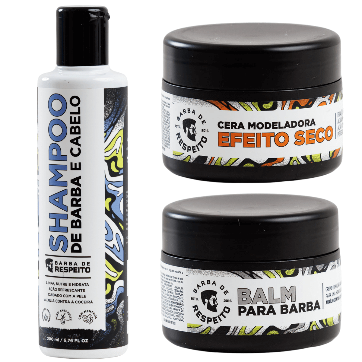Kit Estilo - Shampoo + Cera Para Cabelos + Balm Para Barba - Linha Essencial