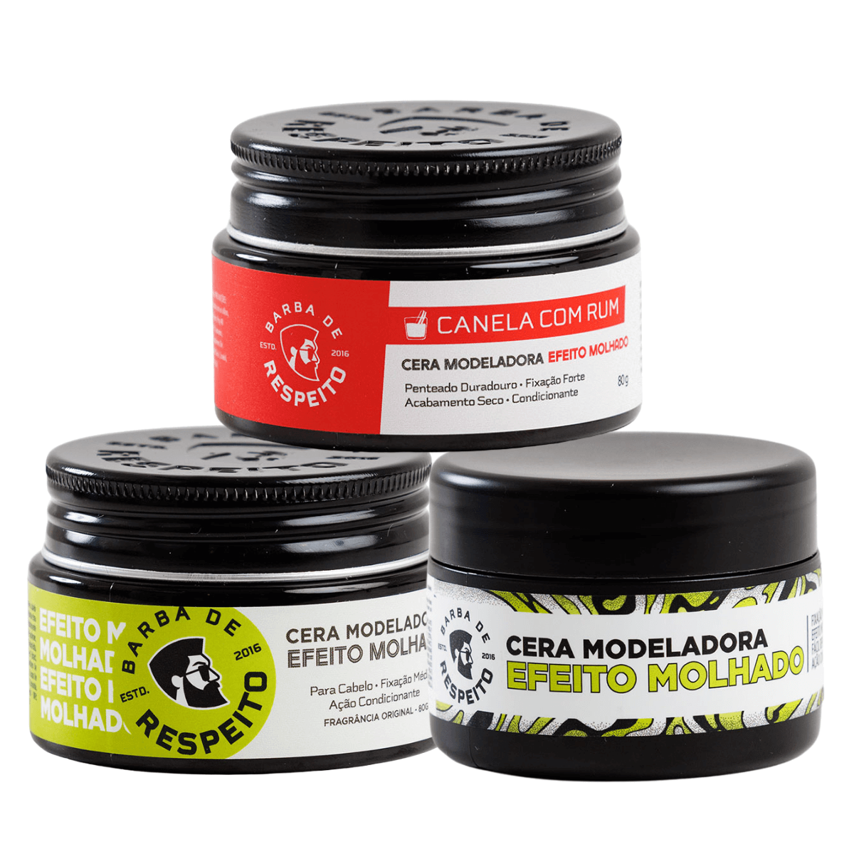 Kit Trio de Ceras Modeladoras Efeito Molhado – Para Cabelos - Barba de Respeito